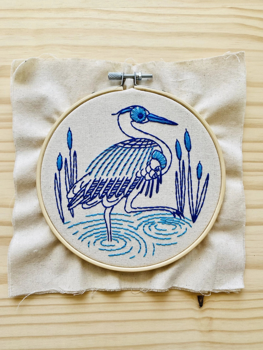 blue heron embroidery kit