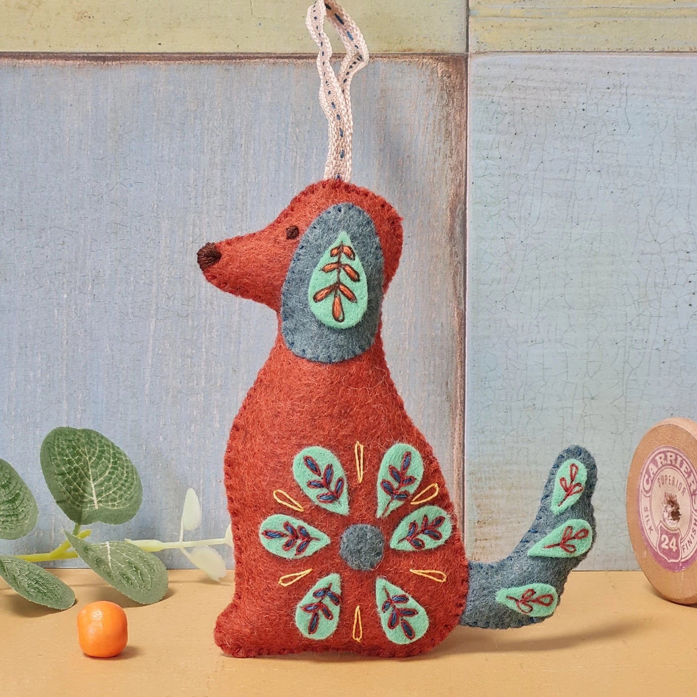 folk embroidered dog felt kit