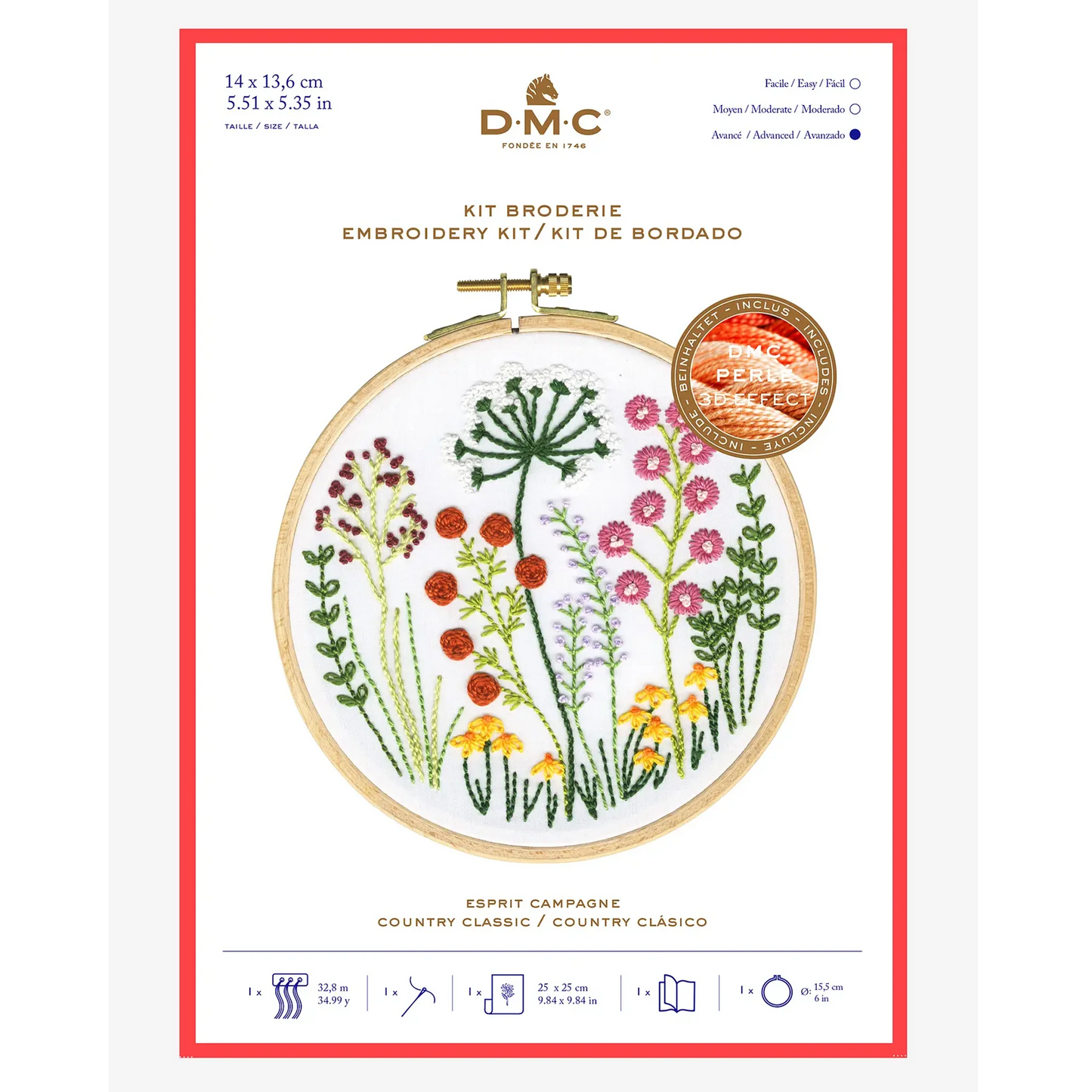 Embroidery kit packaging with floral design