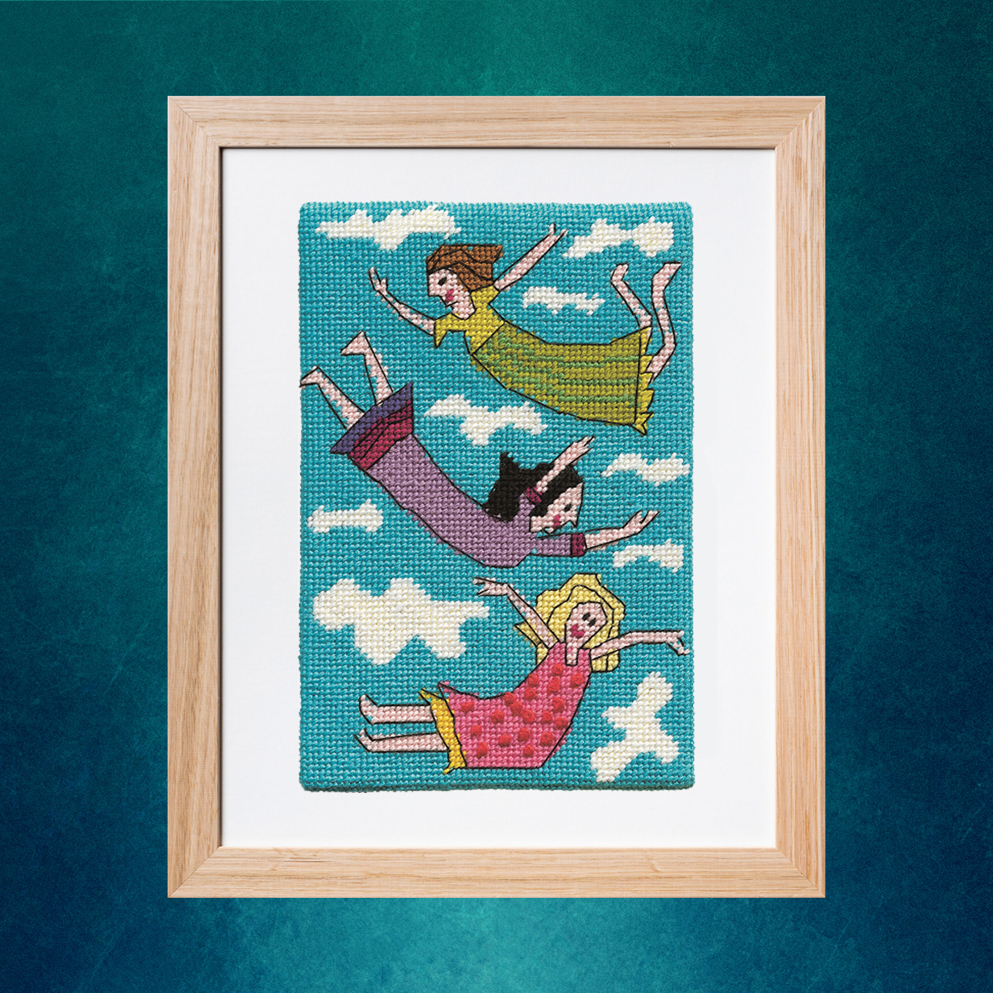 floating around in frocks needlepoint postcard kit