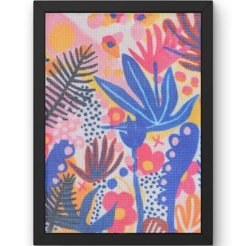 Needlepoint canvas with a printed vibrant tropical floral design
