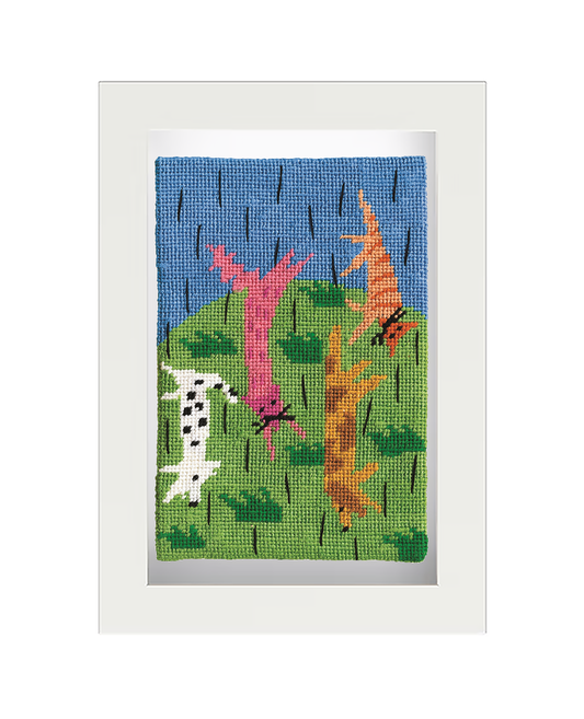 raining cats and dogs postcard needlepoint kit