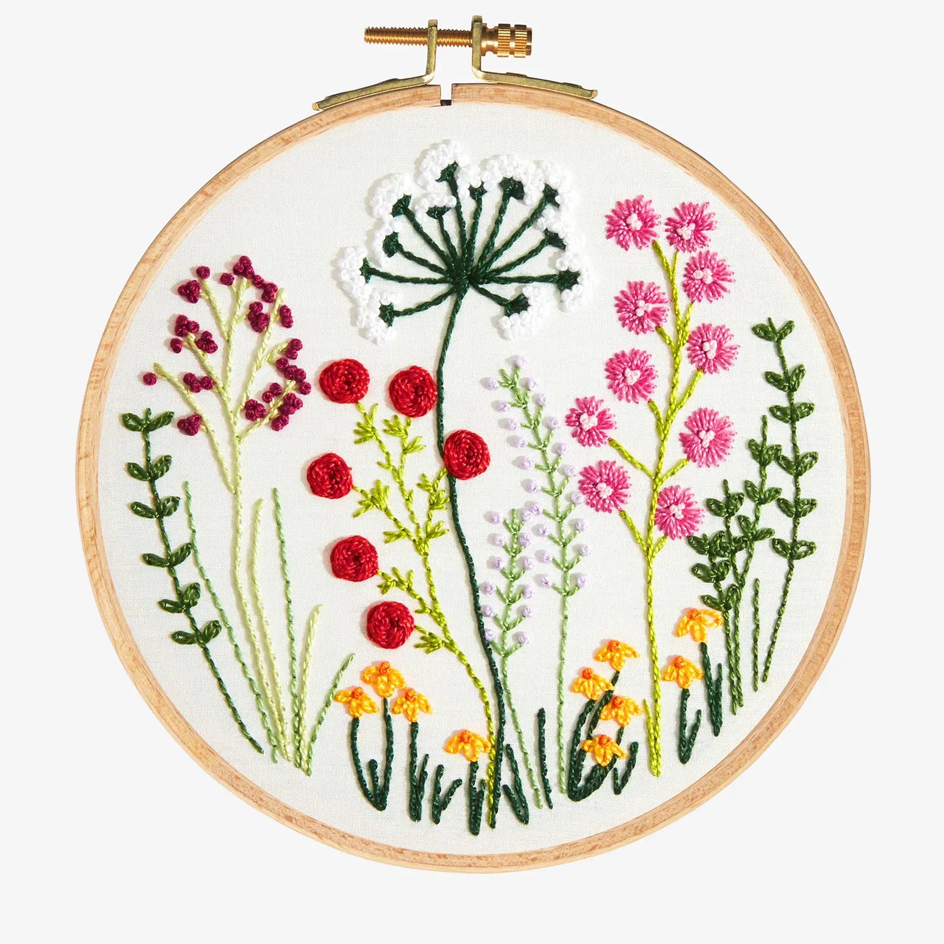 Embroidery hoop featuring colourful floral design