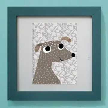 Close-up of one of the four dog illustrations from the dog designs mini print set